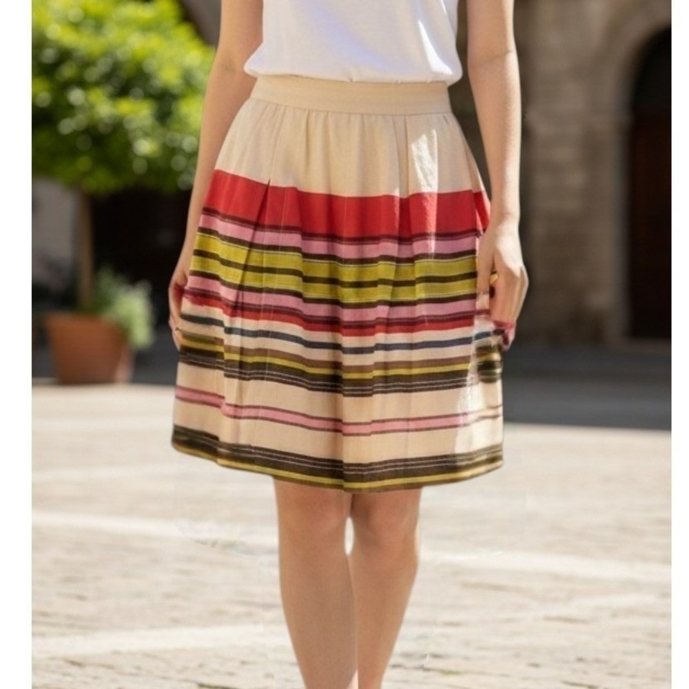 Ann Taylor Loft Petite 6 Ruched A-Line Skirt Multi Lyocell Blend Over The Knee